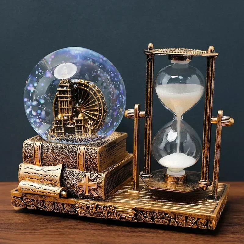Bola decoração ampulheta tempo eiffel vidro bola de neve mesa cristal areia movediça torre luminosa antigo