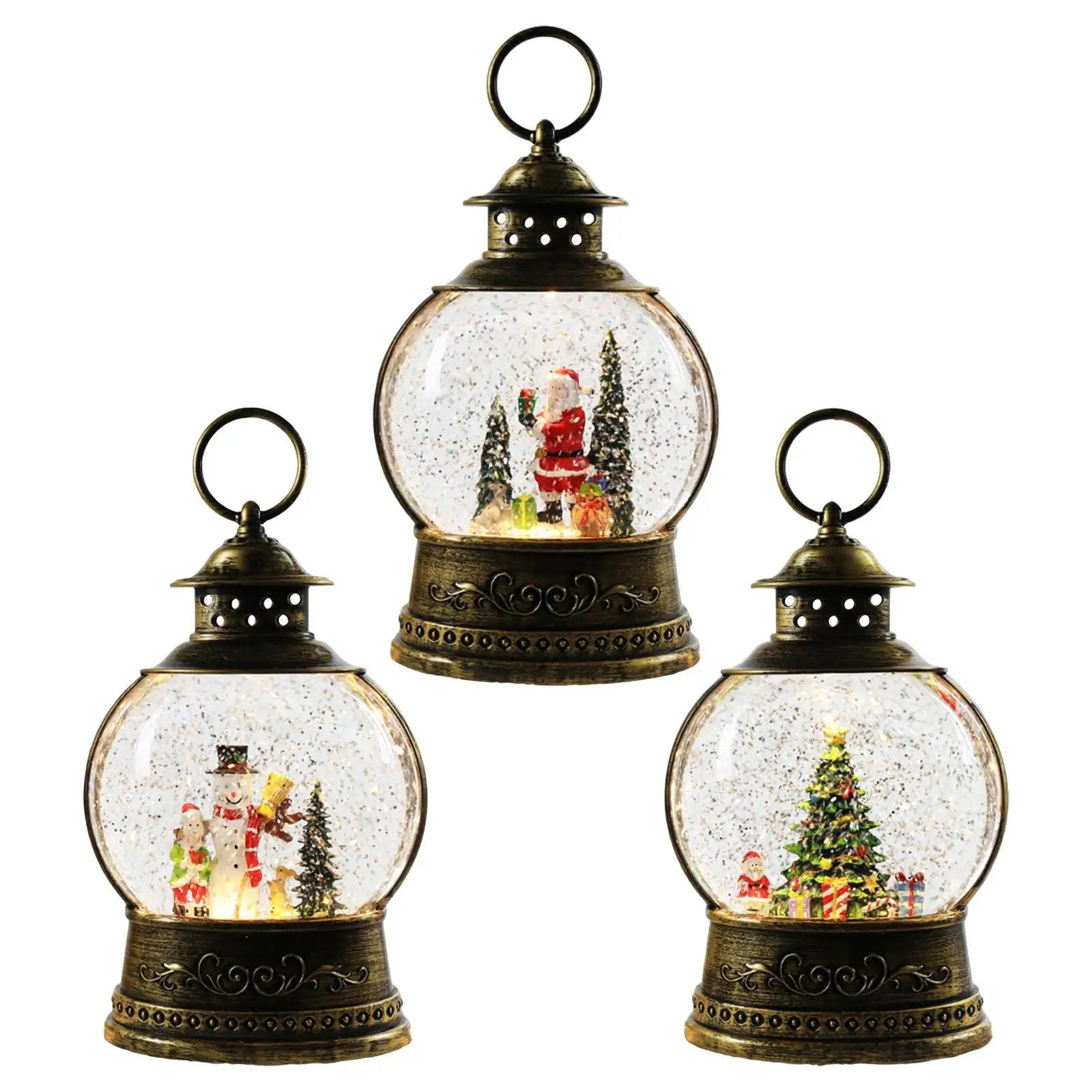 Natal ilumina acima globo de neve lanterna caixa de música ornamento artesanato