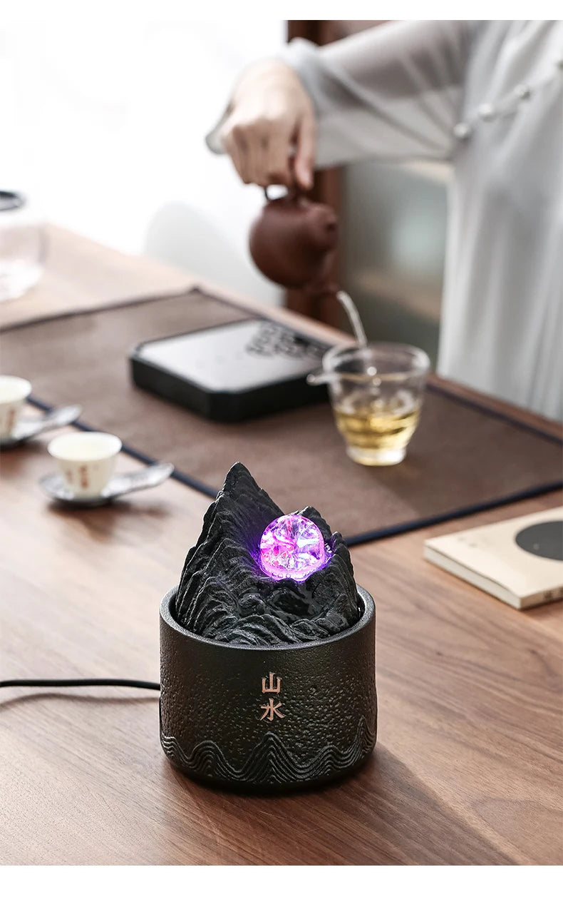 Zen relaxamento mesa feng shui bola fonte de água com luz led
