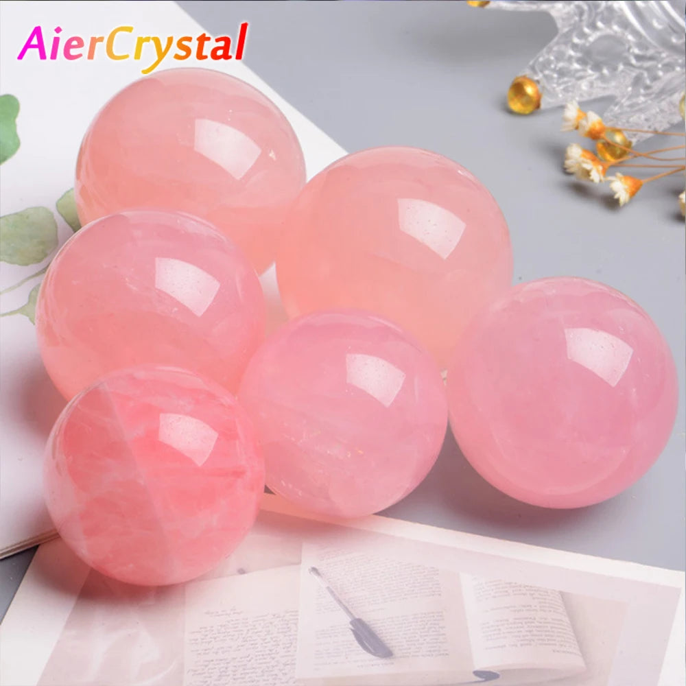 Bola de cristal de quartzo rosa natural, bola de massagem reiki, decoração de quarto, pó de cristal 4-7cm