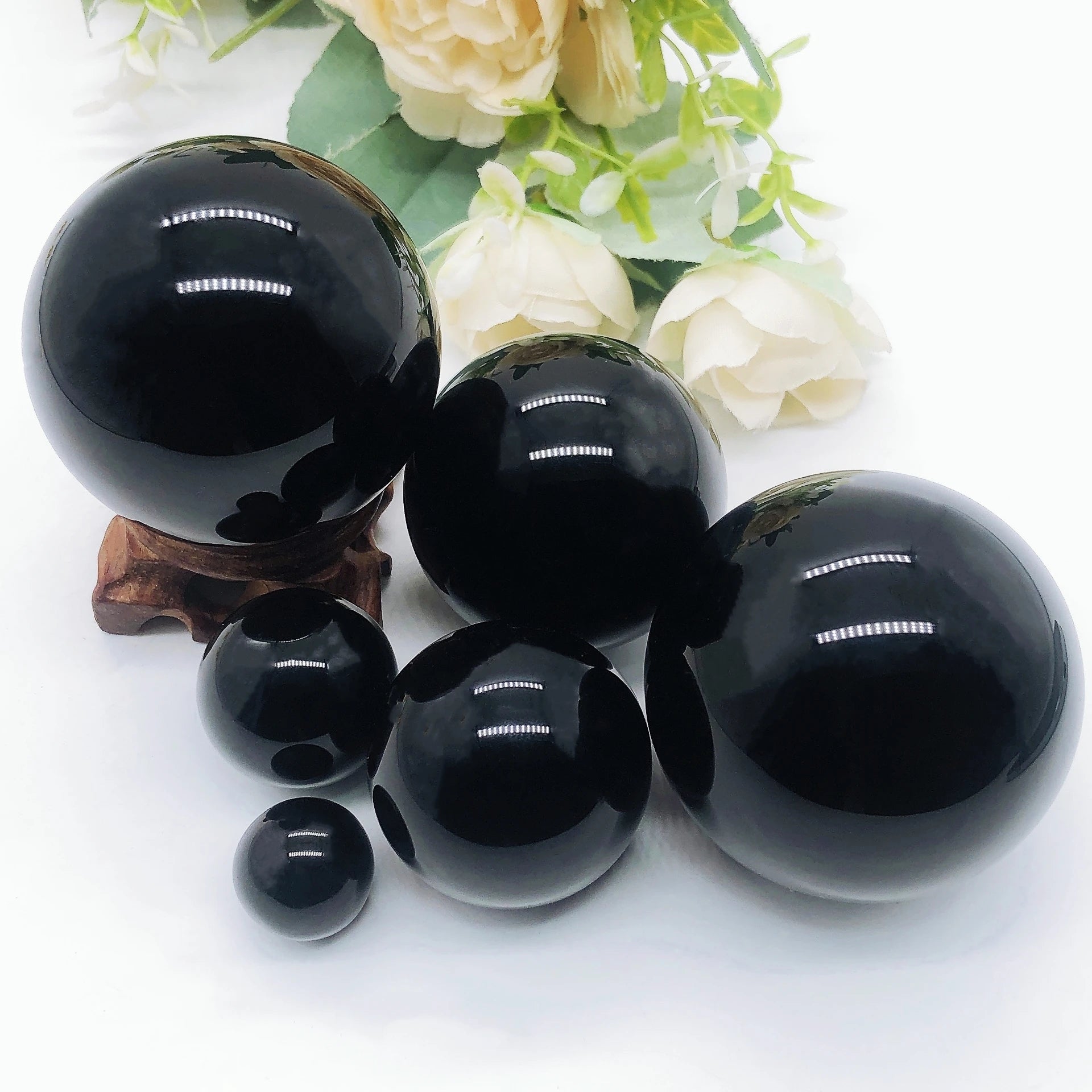 Esfera de obsidiana preta natural, bola mágica de quartzo de cristal