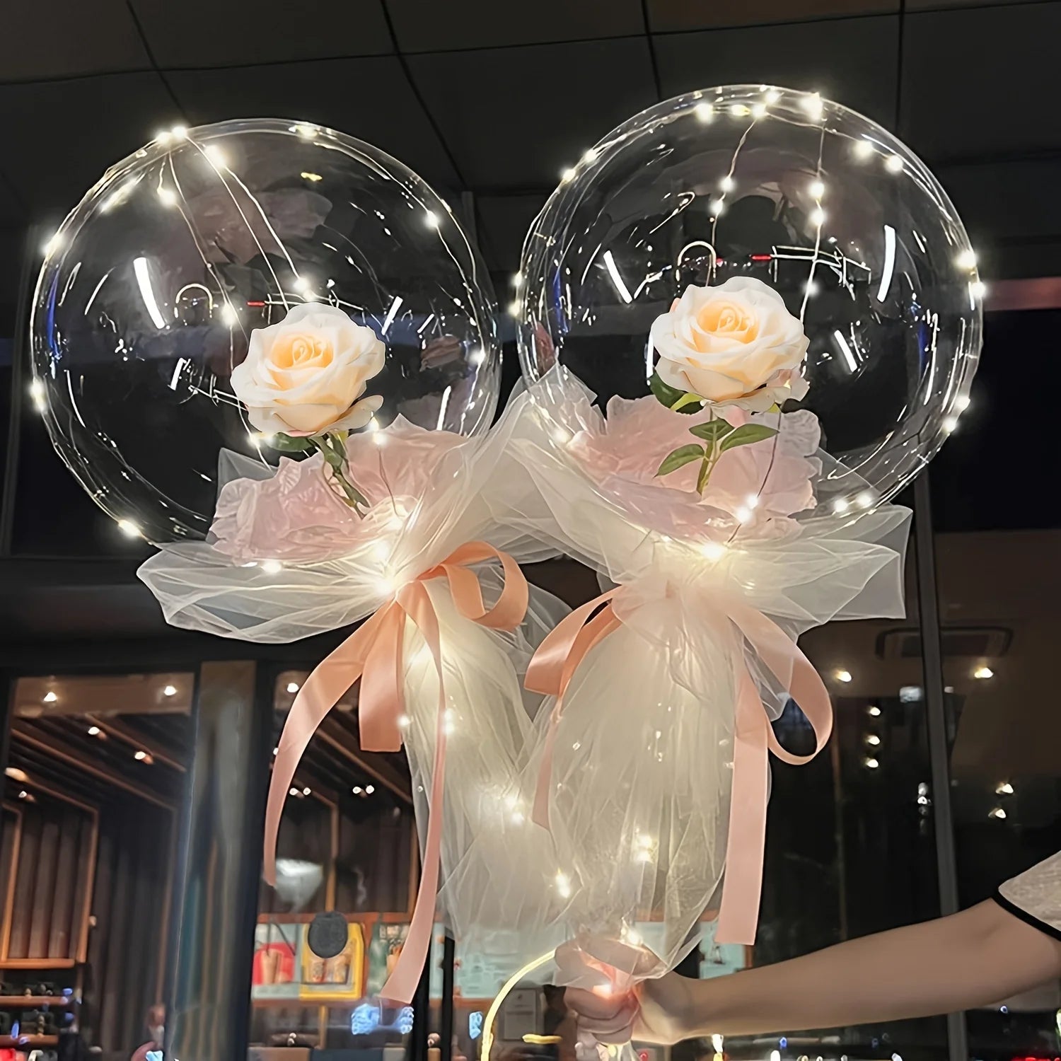 4 pçs Bola simulação rosa led luz corda decoração de casamento aniversário