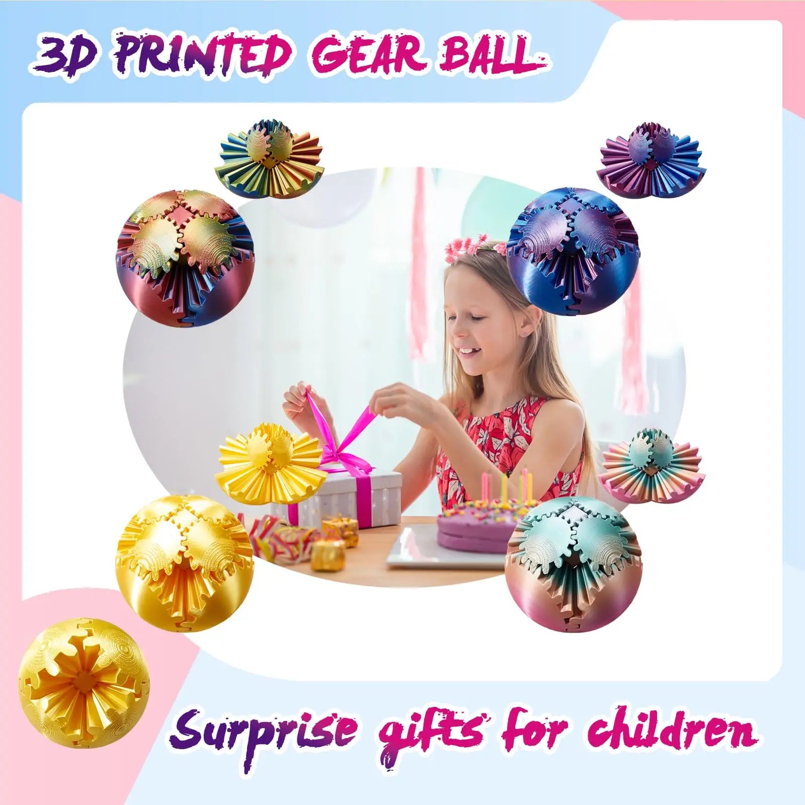 Gear Ball-3D Impresso Bola de Engrenagem, Esfera de Engrenagem Giratória, Brinquedo Cubo Fidget