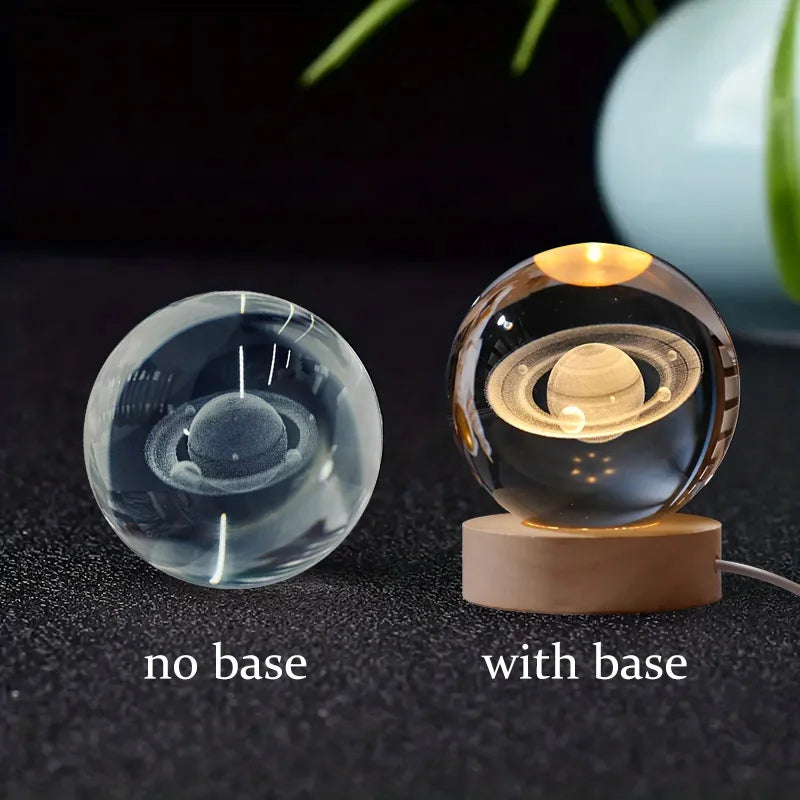 Bola de cristal vidro planeta led luz noturna quente laser gravado sistema solar globo universo 6cm 3D