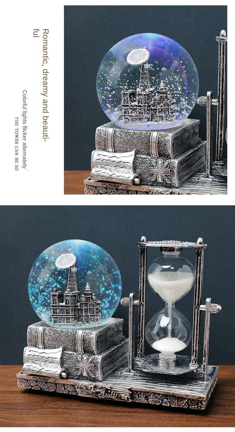 Bola decoração ampulheta tempo eiffel vidro bola de neve mesa cristal areia movediça torre luminosa antigo