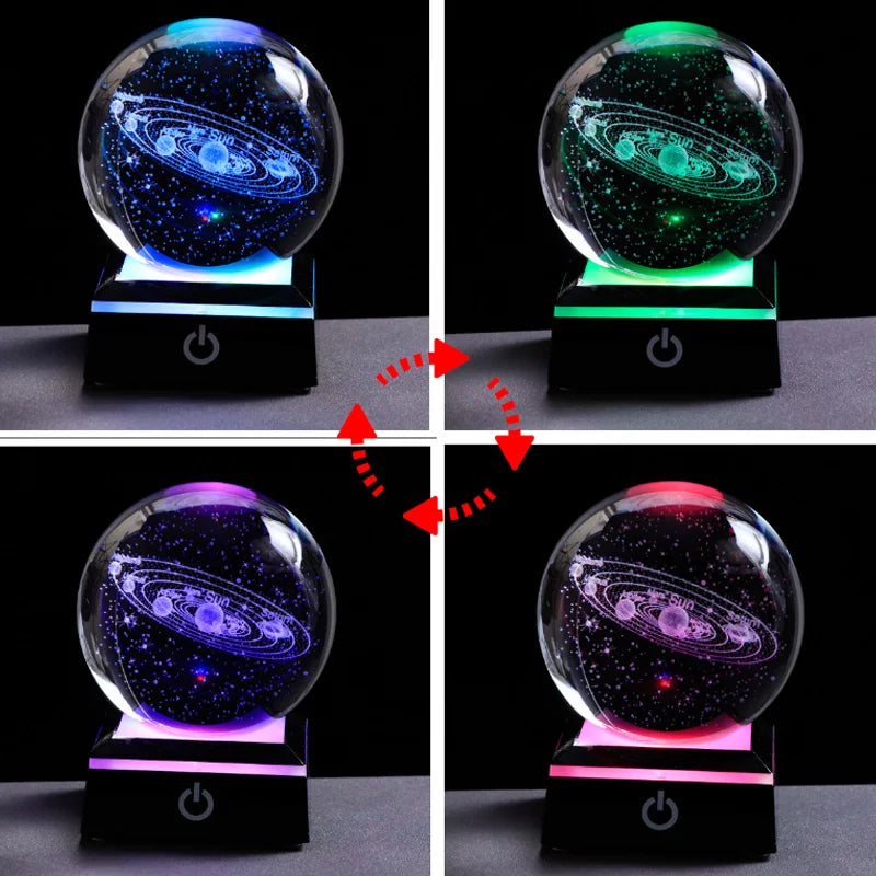 Bola de cristal 3d gravada a laser, planetas, bola de cristal, sistema solar, globo, astronomia