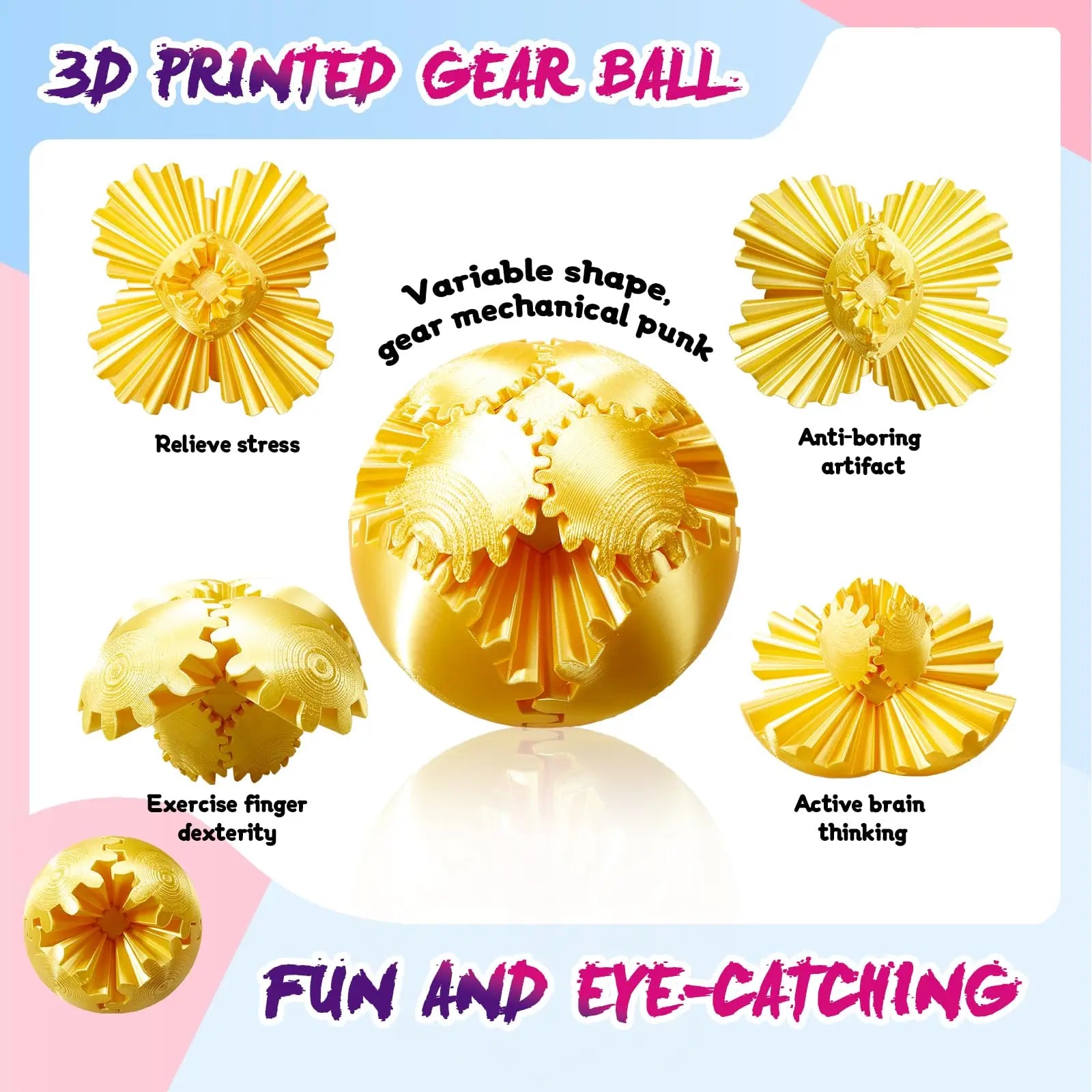 Gear Ball-3D Impresso Bola de Engrenagem, Esfera de Engrenagem Giratória, Brinquedo Cubo Fidget