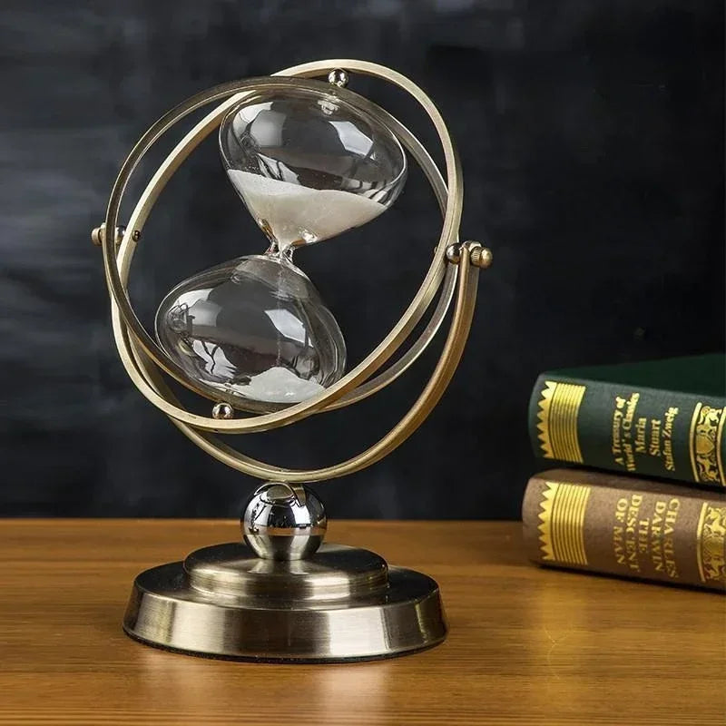 Globo de luxo temporizador areia relógio retro ampulheta tempo ampulheta nordic decoração para casa rotativa hora vidro escritório