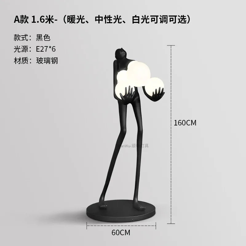 LBX Estátua Humanóide Escultura Lâmpada de Assoalho Braço Longo Bola