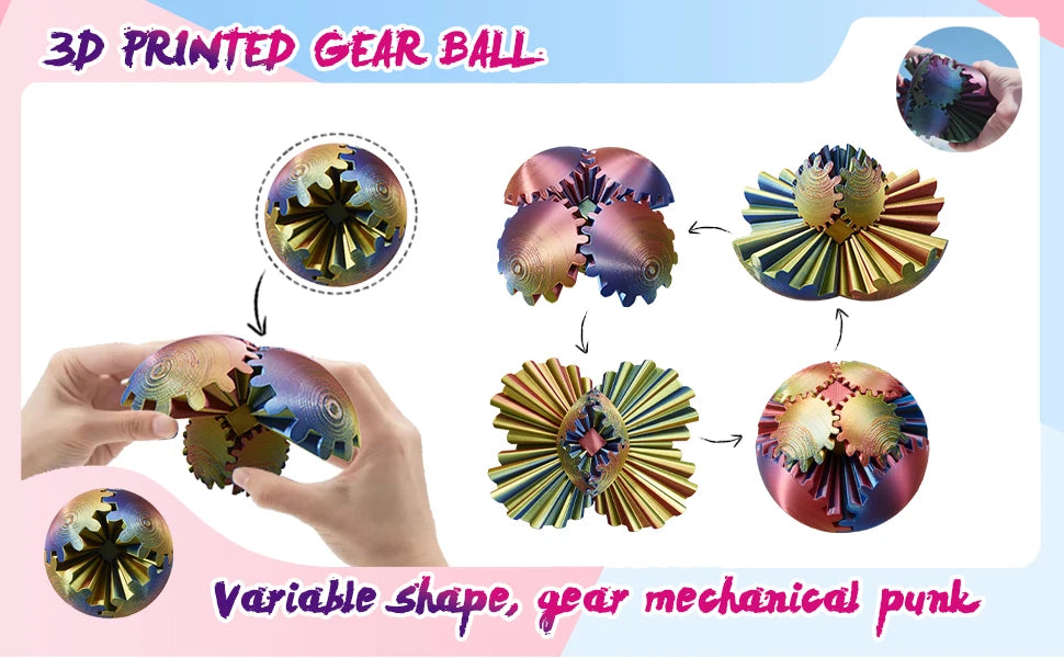 Gear Ball-3D Impresso Bola de Engrenagem, Esfera de Engrenagem Giratória, Brinquedo Cubo Fidget