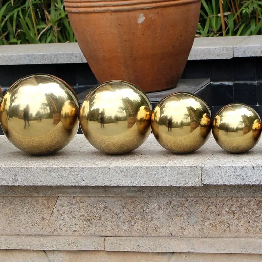 201 aço inoxidável titânio ouro oco bola sem costura casa & jardim decoração espelho polido esfera brilhante 25mm ~ 480mm