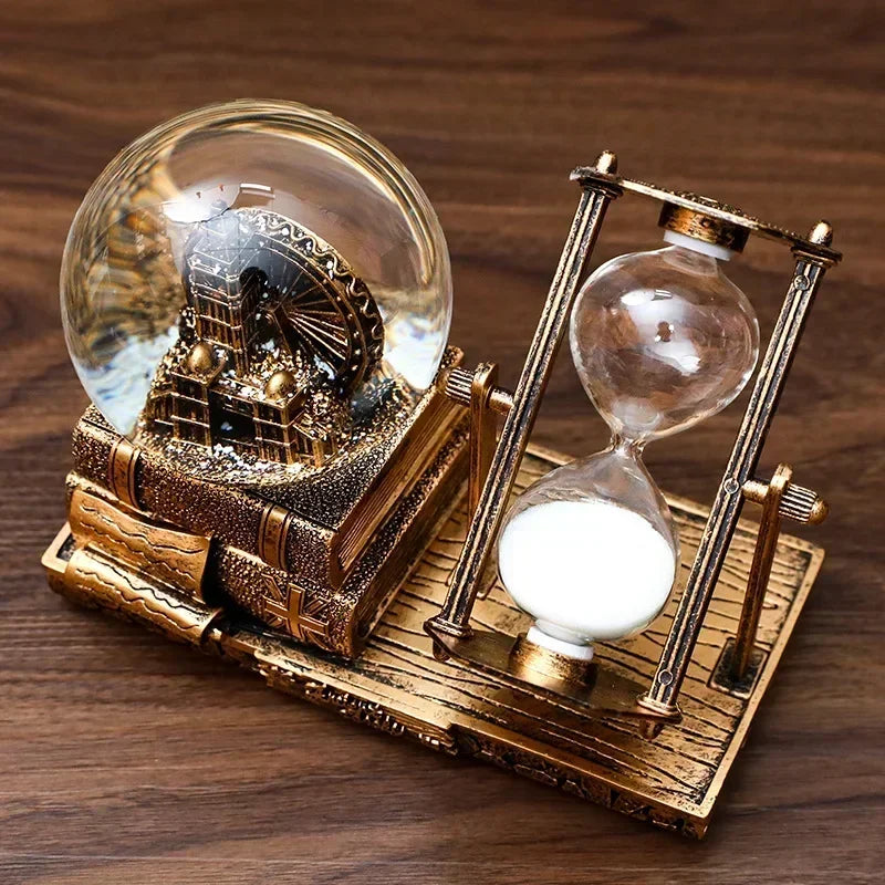Bola decoração ampulheta tempo eiffel vidro bola de neve mesa cristal areia movediça torre luminosa antigo