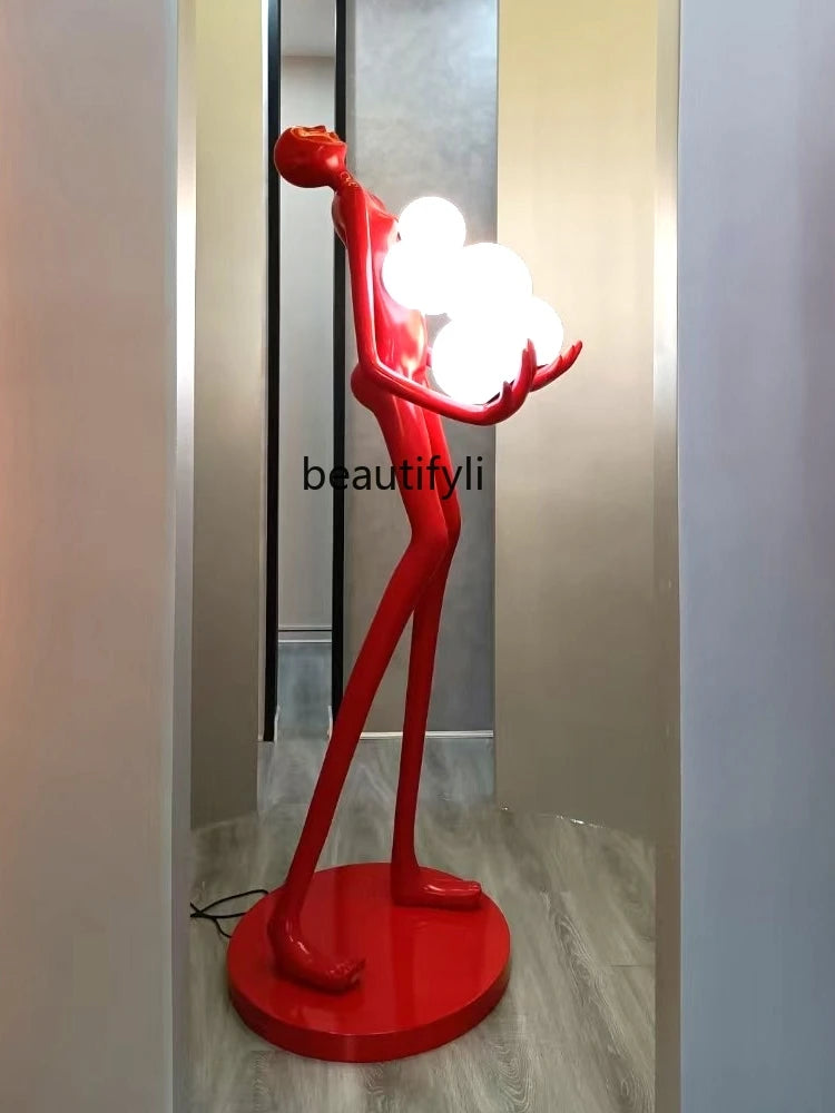 LBX Estátua Humanóide Escultura Lâmpada de Assoalho Braço Longo Bola
