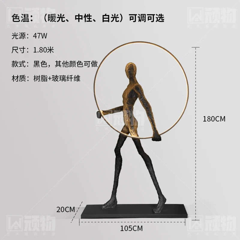LBX Estátua Humanóide Escultura Lâmpada de Assoalho Braço Longo Bola