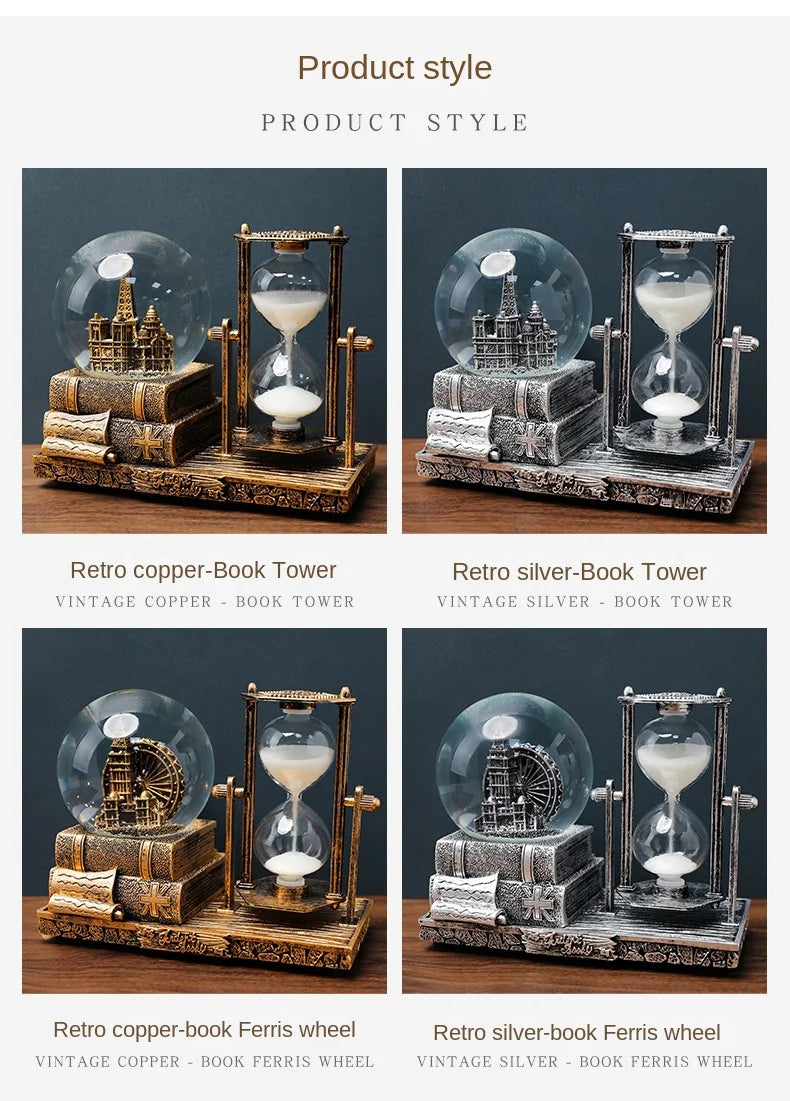 Bola decoração ampulheta tempo eiffel vidro bola de neve mesa cristal areia movediça torre luminosa antigo