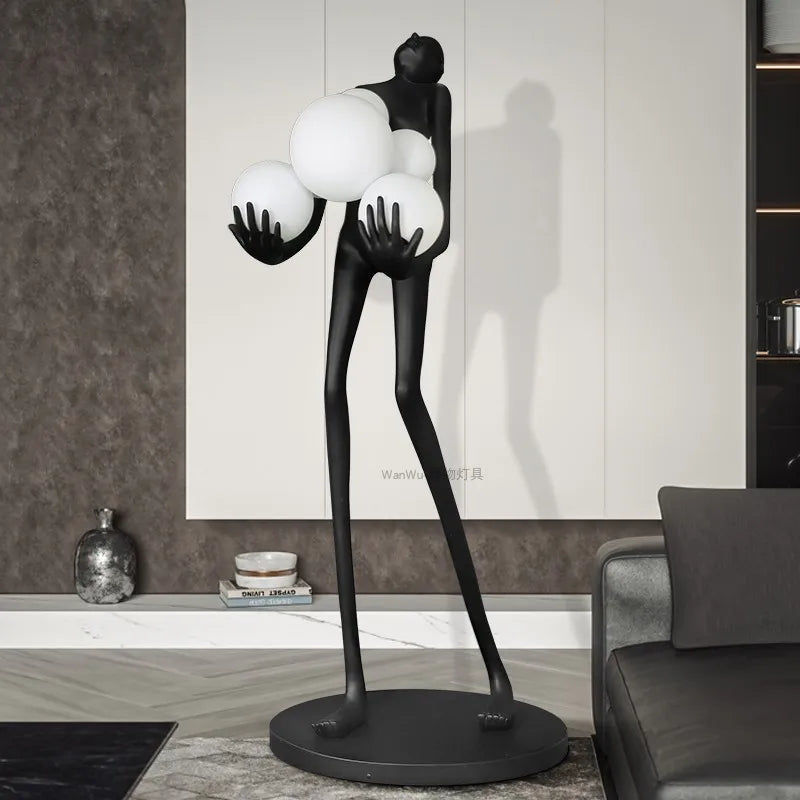 LBX Estátua Humanóide Escultura Lâmpada de Assoalho Braço Longo Bola