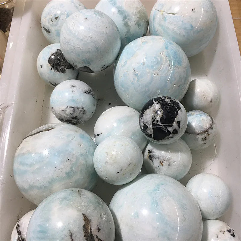 Esfera larimar de cristal com pedra preciosa polida de alta qualidade natural para decoração