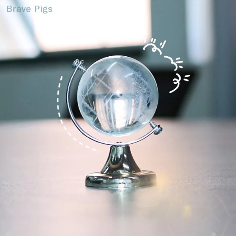 mini globo de cristal transparente, globo de terra, bola de vidro, ornamento em miniatura.