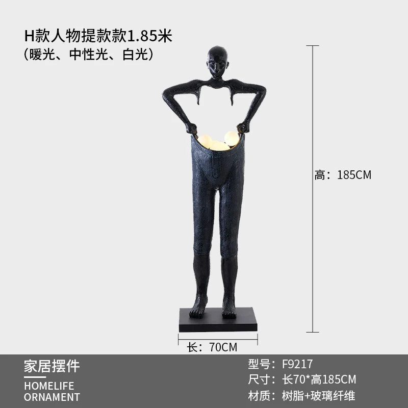 LBX Estátua Humanóide Escultura Lâmpada de Assoalho Braço Longo Bola