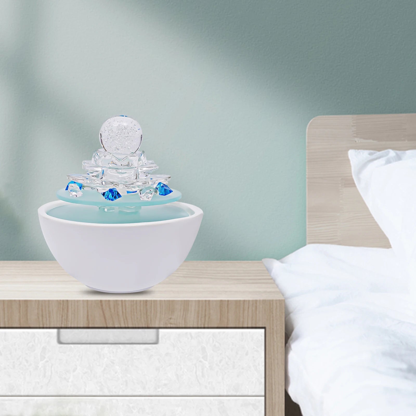 Cachoeira com bola de cristal interior recurso água luz led decoração para casa