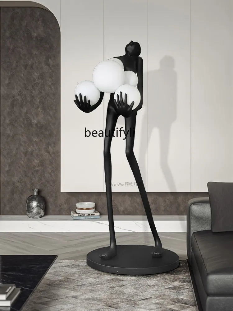 LBX Estátua Humanóide Escultura Lâmpada de Assoalho Braço Longo Bola