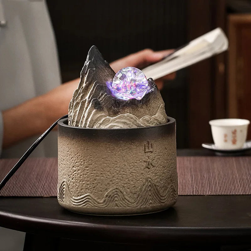 Zen relaxamento mesa feng shui bola fonte de água com luz led