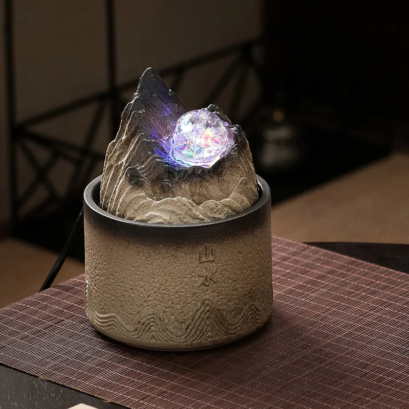 Zen relaxamento mesa feng shui bola fonte de água com luz led