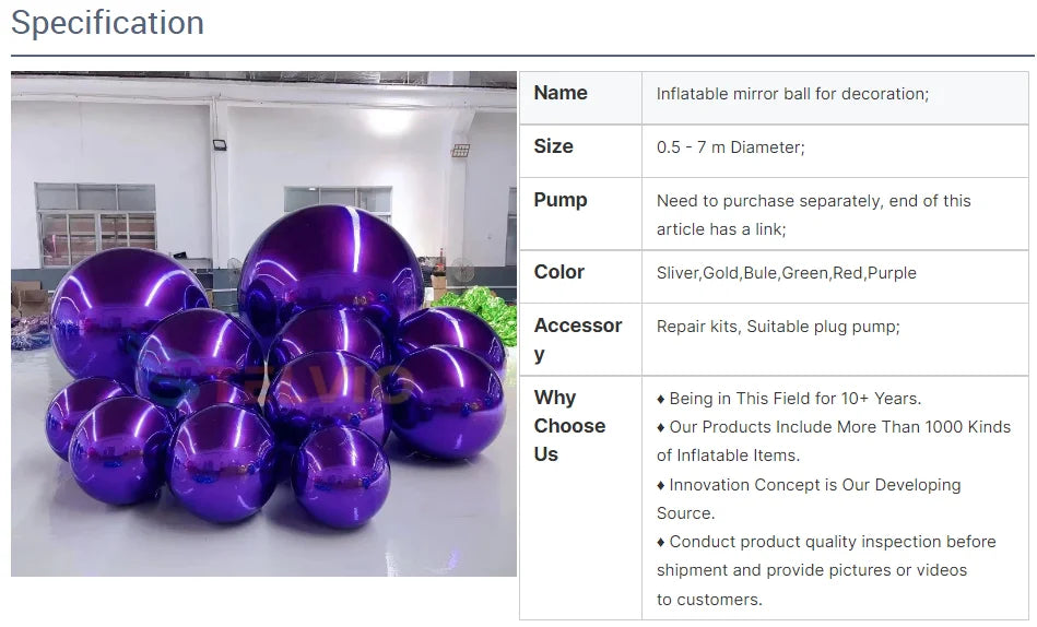Bola inflável de prata exterior gigante do espelho para a decoração da festa