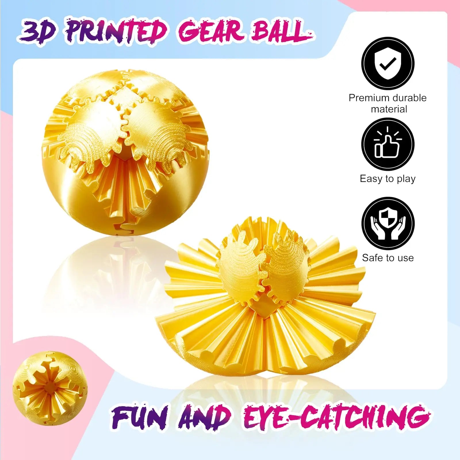Gear Ball-3D Impresso Bola de Engrenagem, Esfera de Engrenagem Giratória, Brinquedo Cubo Fidget