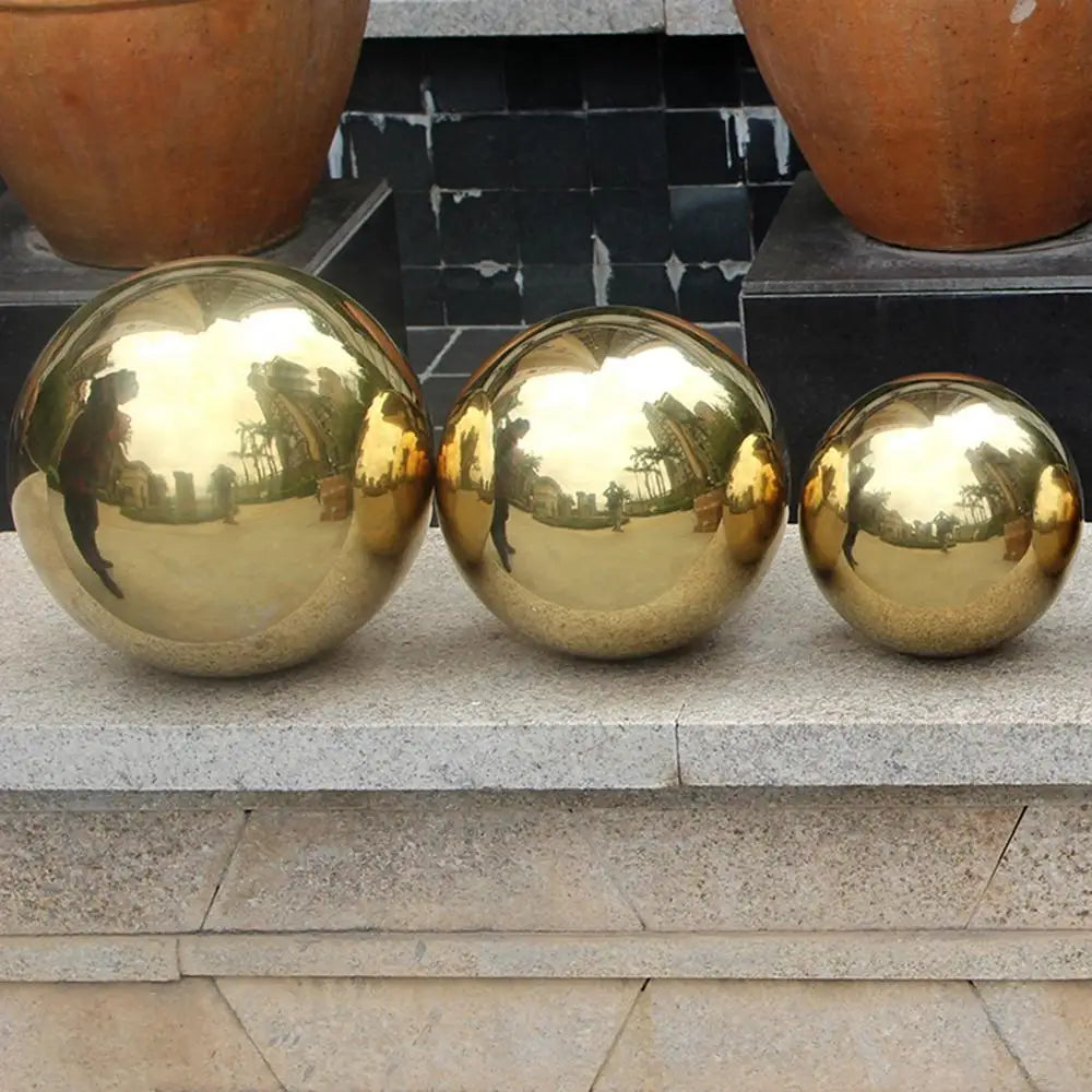 201 aço inoxidável titânio ouro oco bola sem costura casa & jardim decoração espelho polido esfera brilhante 25mm ~ 480mm