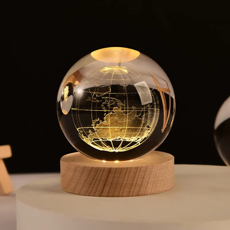 Bola de cristal vidro planeta led luz noturna quente laser gravado sistema solar globo universo 6cm 3D