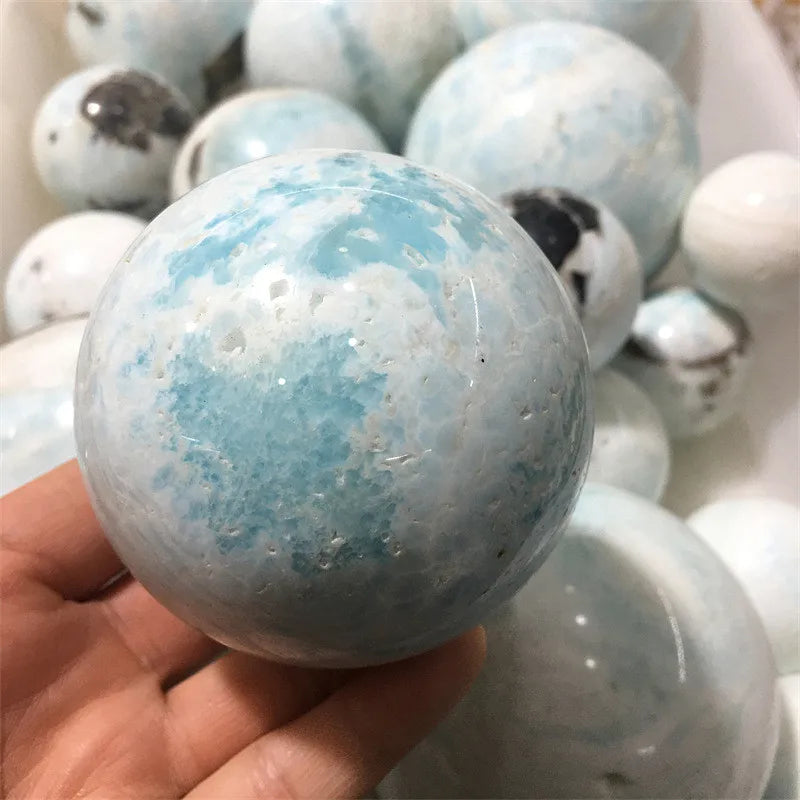 Esfera larimar de cristal com pedra preciosa polida de alta qualidade natural para decoração