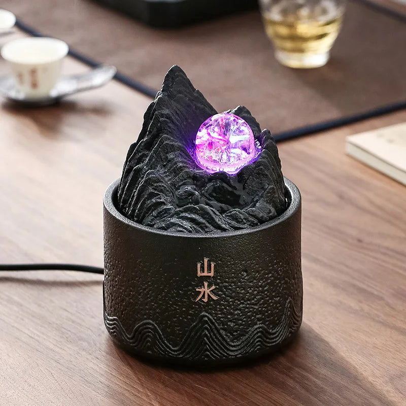 Zen relaxamento mesa feng shui bola fonte de água com luz led