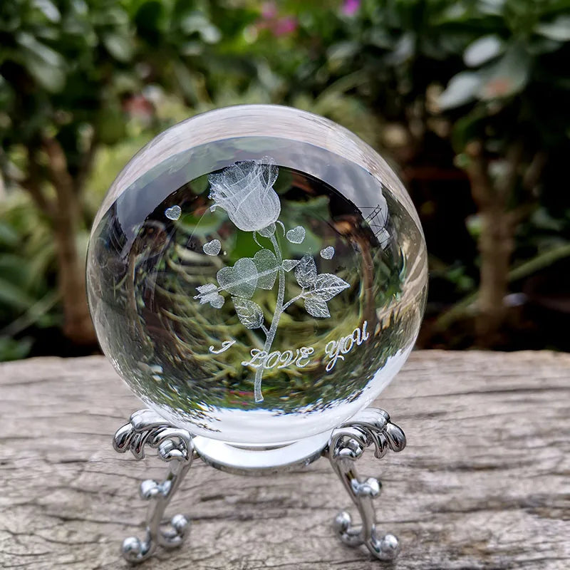 Bola de cristal 3d laser gravado esfera de vidro 60cm