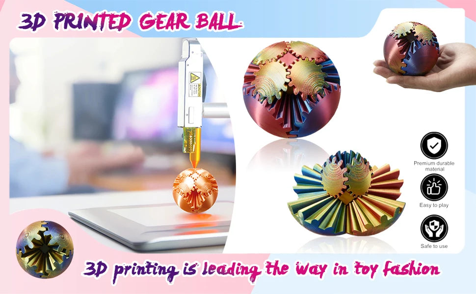 Gear Ball-3D Impresso Bola de Engrenagem, Esfera de Engrenagem Giratória, Brinquedo Cubo Fidget