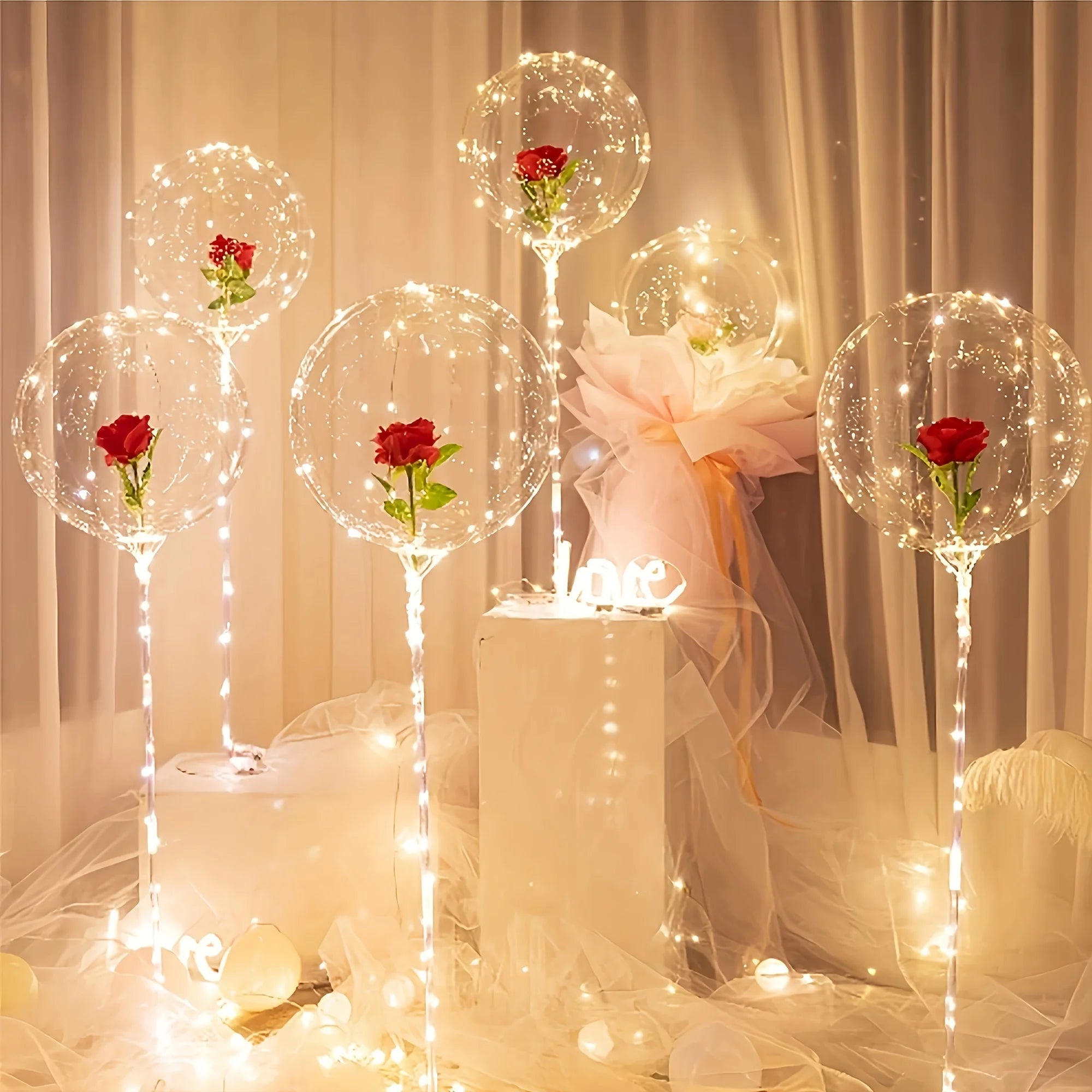 4 pçs Bola simulação rosa led luz corda decoração de casamento aniversário