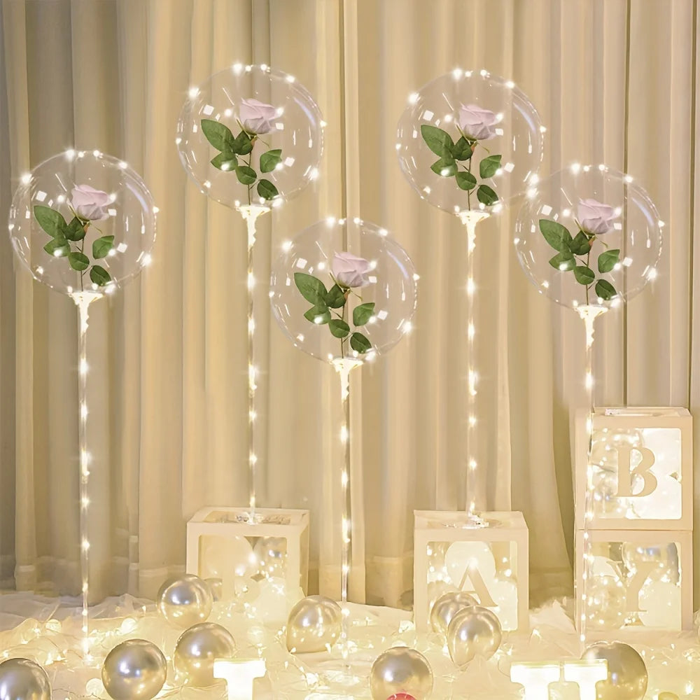 4 pçs Bola simulação rosa led luz corda decoração de casamento aniversário