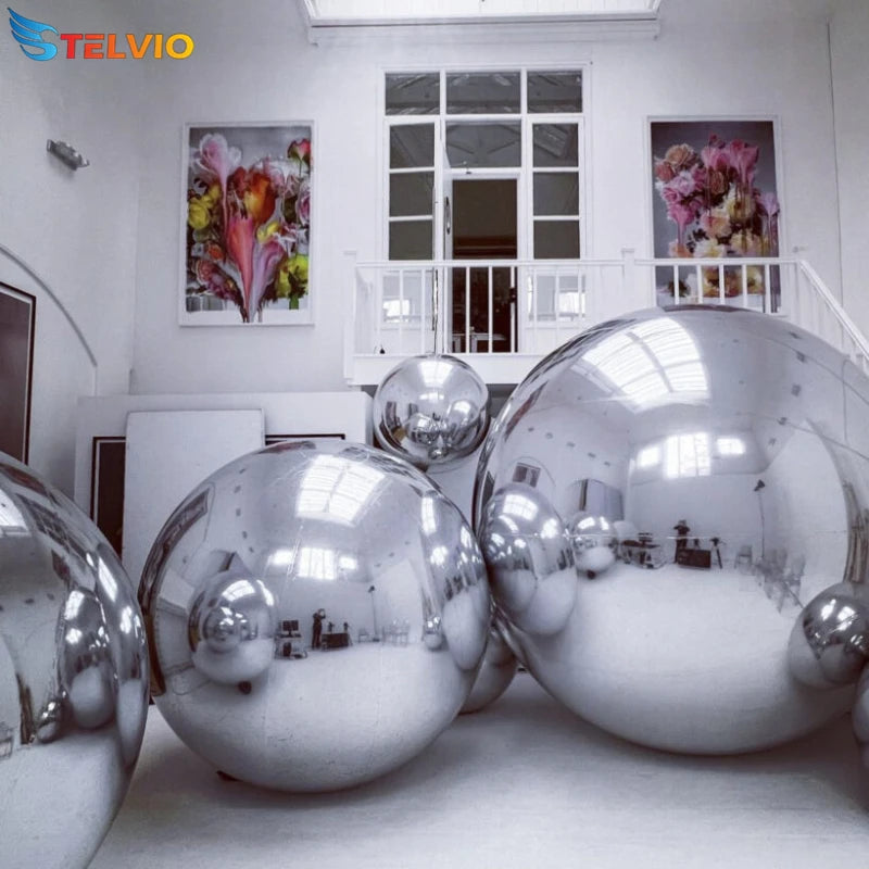 Bola inflável de prata exterior gigante do espelho para a decoração da festa