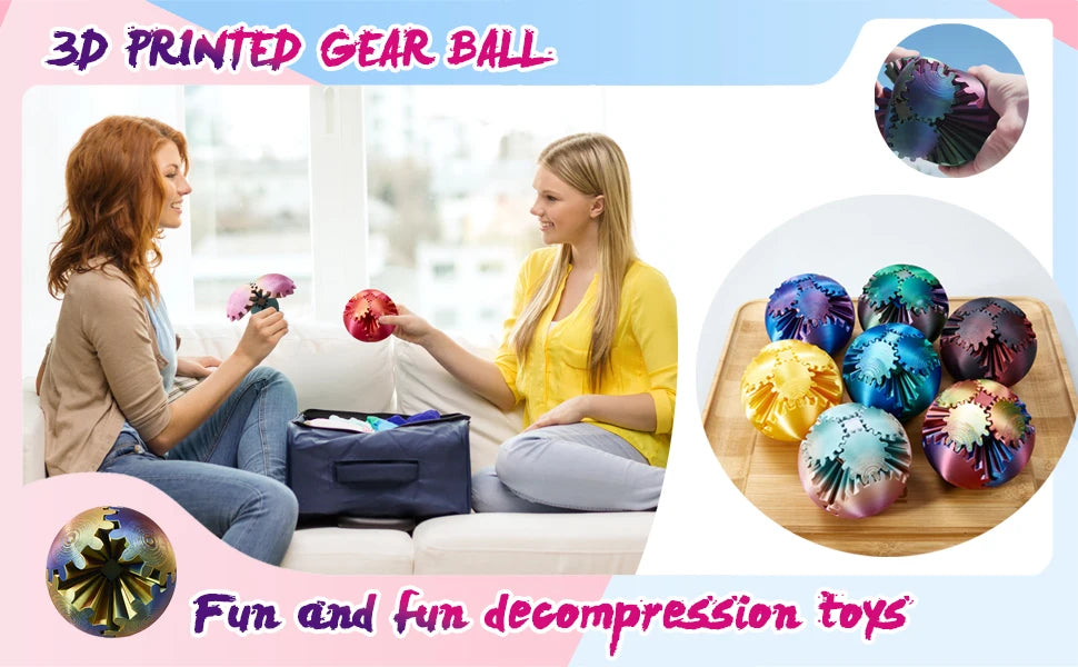 Gear Ball-3D Impresso Bola de Engrenagem, Esfera de Engrenagem Giratória, Brinquedo Cubo Fidget