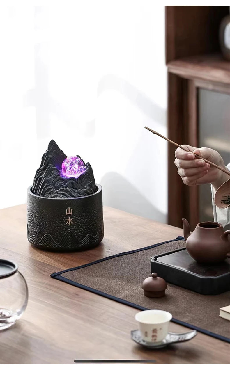 Zen relaxamento mesa feng shui bola fonte de água com luz led