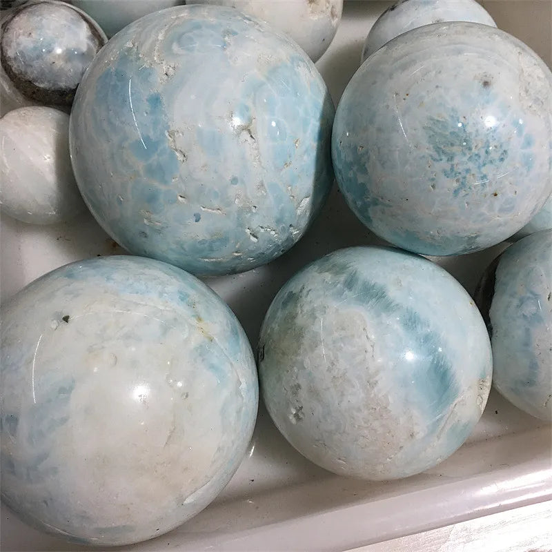 Esfera larimar de cristal com pedra preciosa polida de alta qualidade natural para decoração