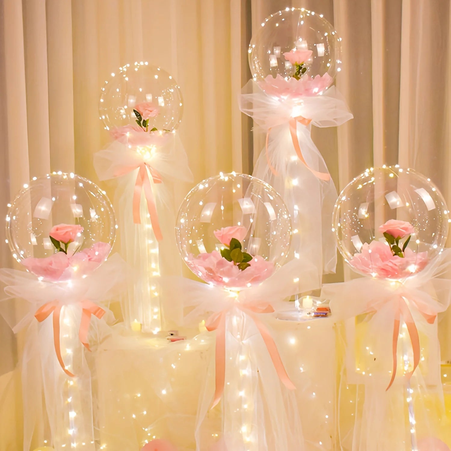 4 pçs Bola simulação rosa led luz corda decoração de casamento aniversário