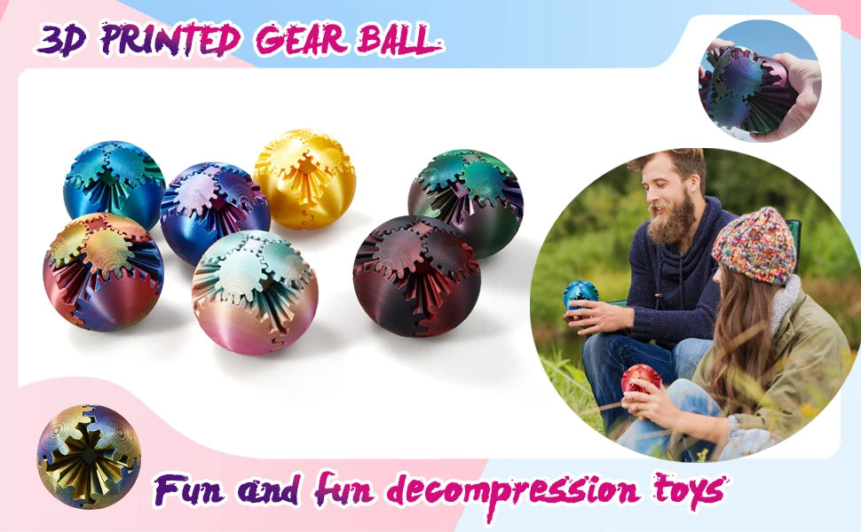 Gear Ball-3D Impresso Bola de Engrenagem, Esfera de Engrenagem Giratória, Brinquedo Cubo Fidget