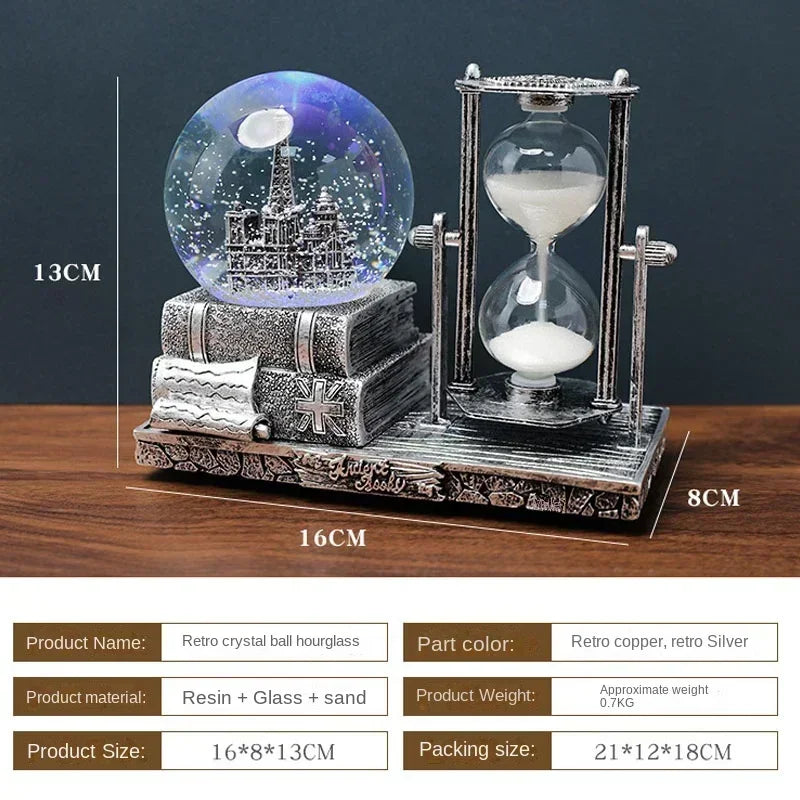 Bola decoração ampulheta tempo eiffel vidro bola de neve mesa cristal areia movediça torre luminosa antigo