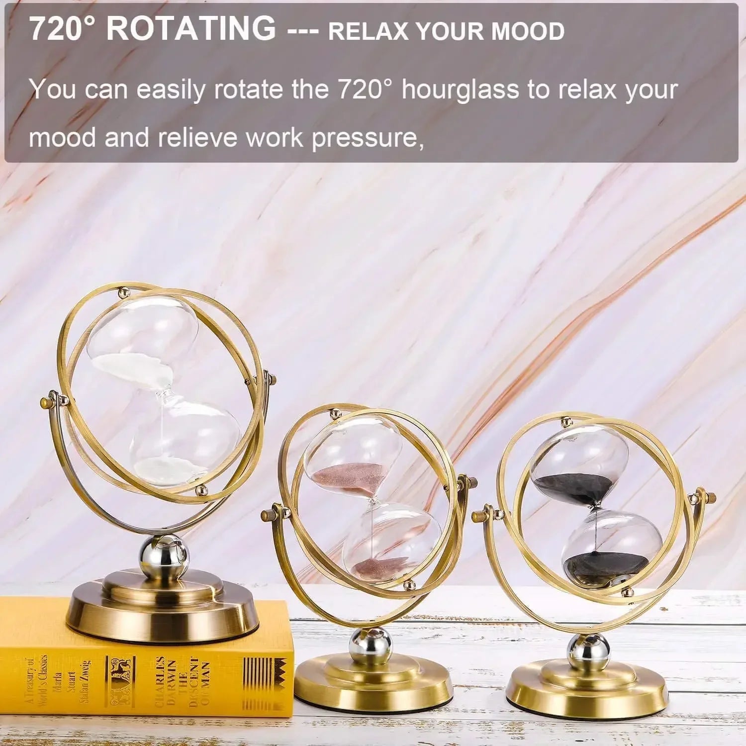Ampulheta de metal retrô estilo europeu, globo de metal com rotação de 720 graus, relógio de areia, temporizador de areia, presente
